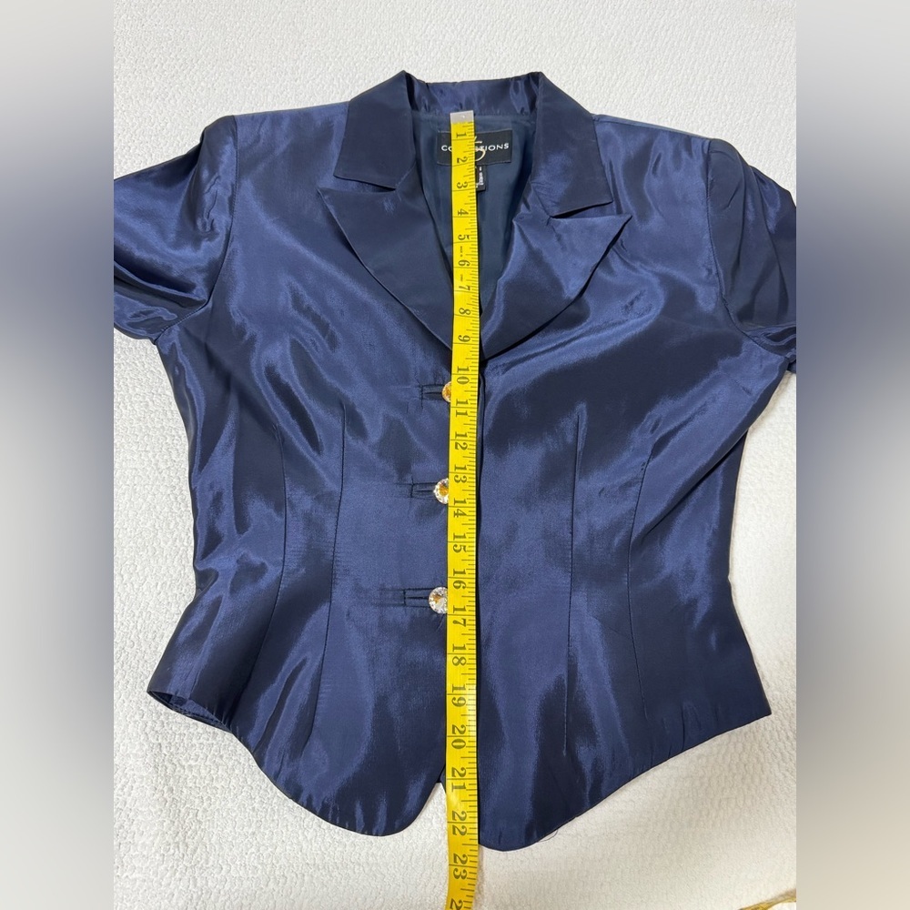 JS Collection Sz 8 Navy Blue Metallic Short Blazer - Picture 10 of 14
